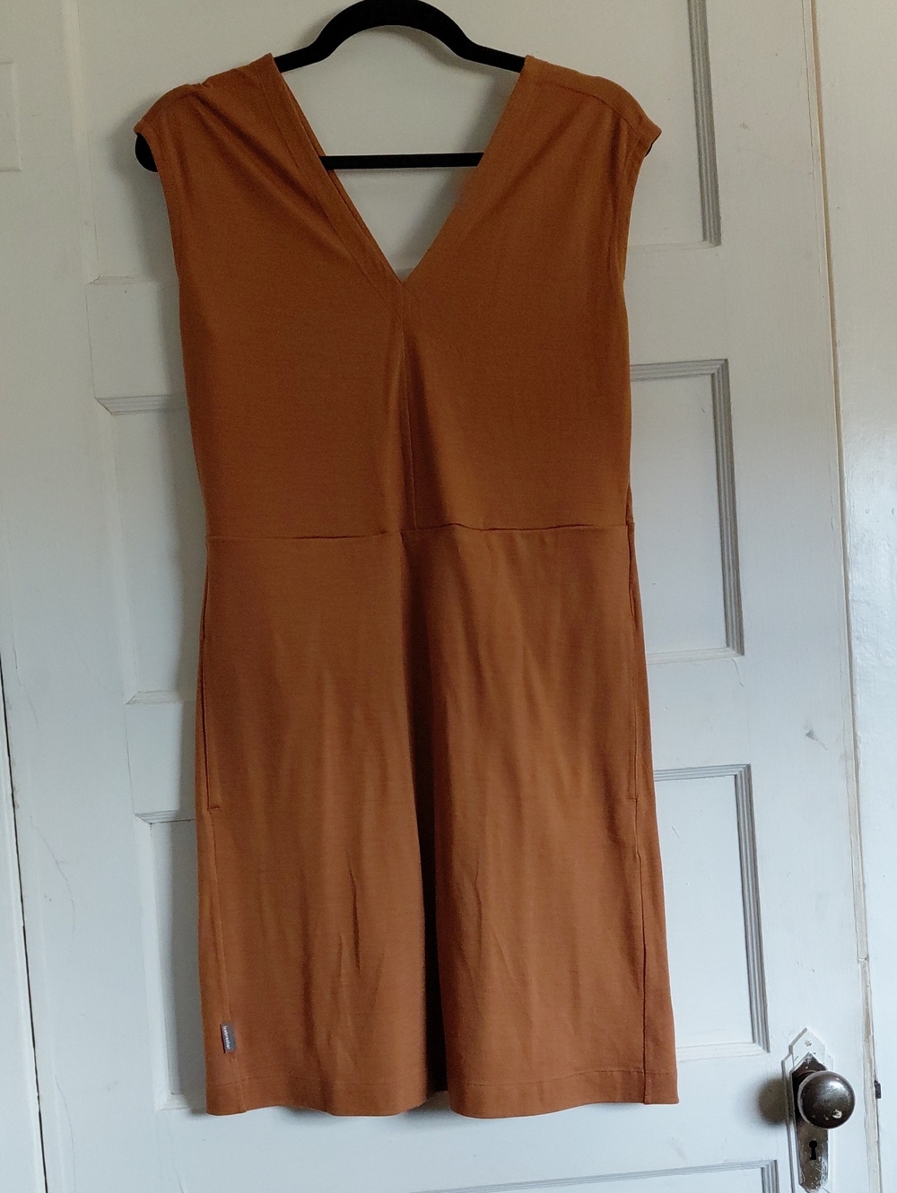 Icebreaker Sleeveless V-Neck Midi Dress in Rust Orange